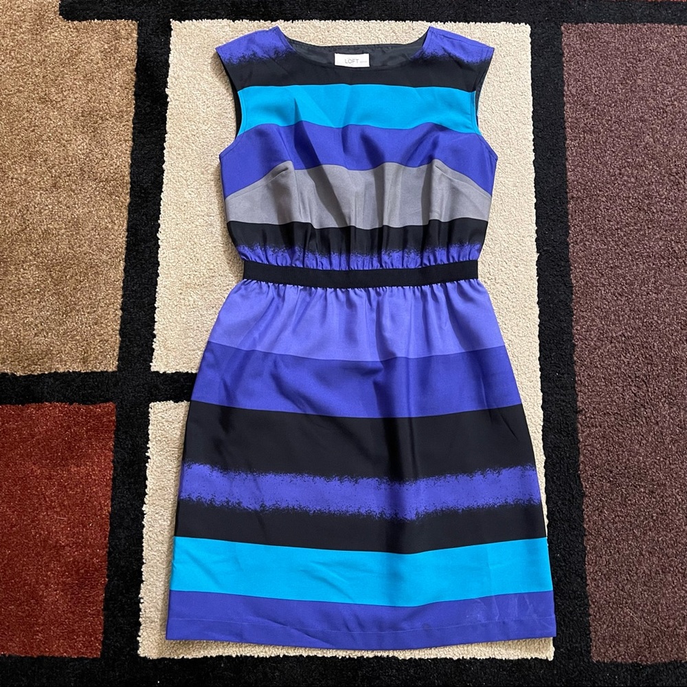 Loft Dress Shades of Blue Stripes XXSP